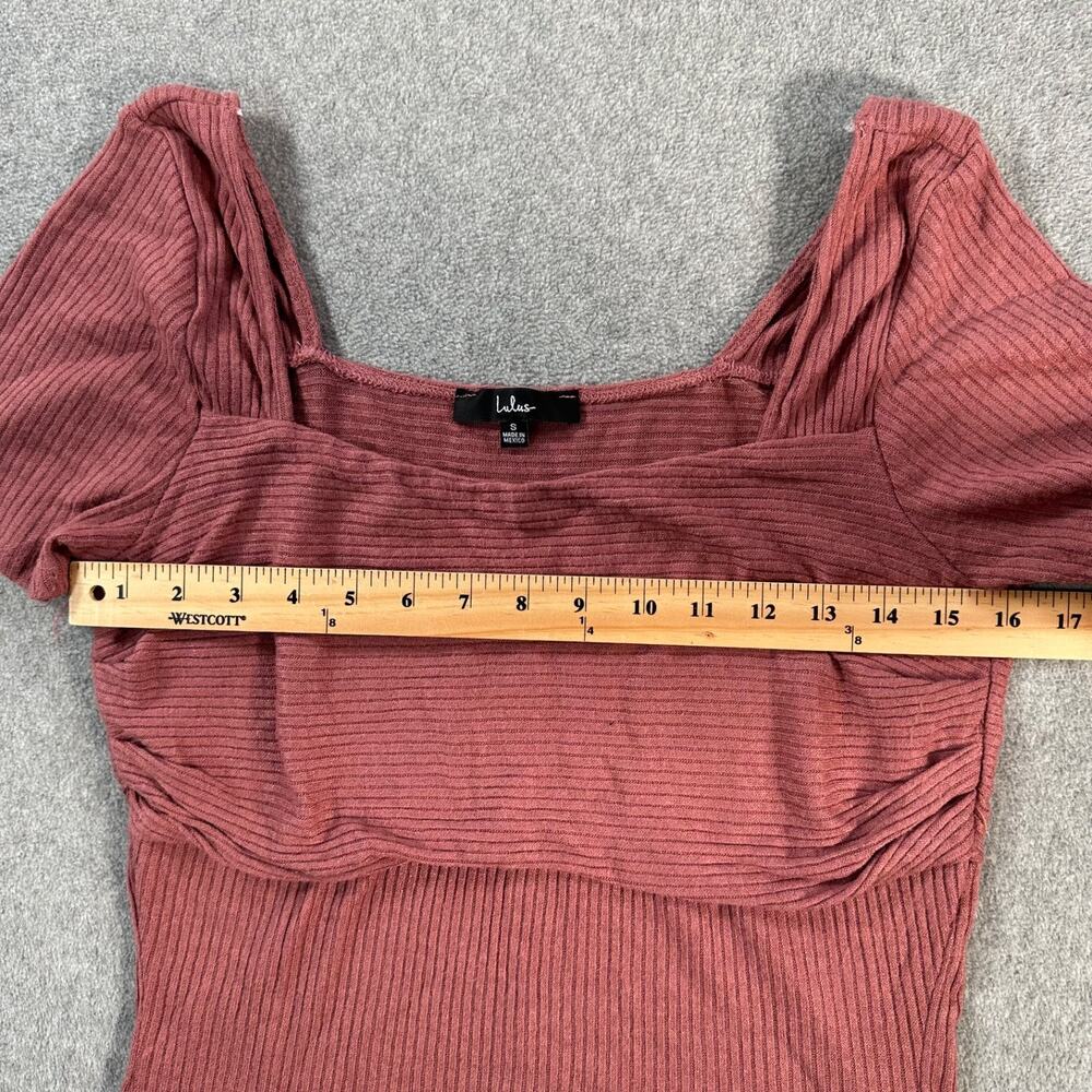 Lulus Quintessential Muse Mauve Ribbed Short Sleeve Top Women's Small - Picture 6 of 8